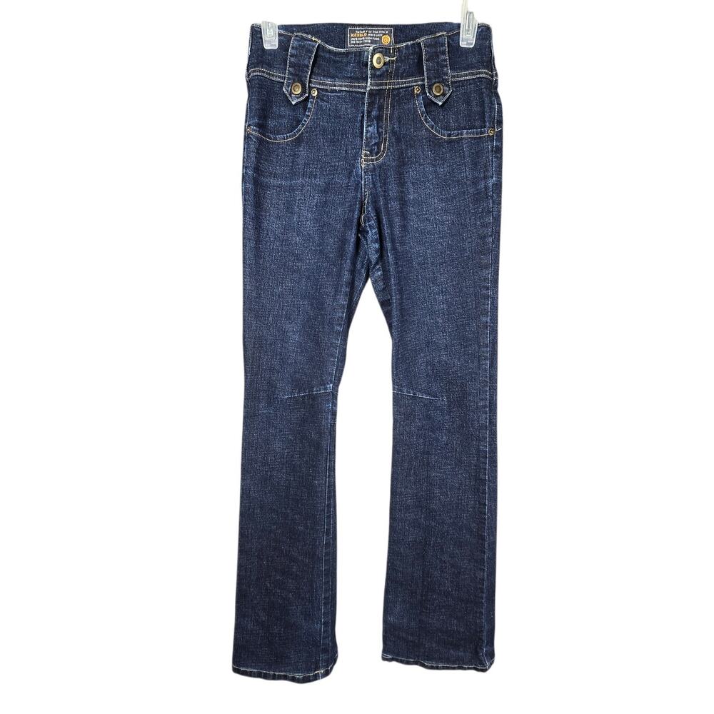 KEXULO Womens Size 6 Straight Leg Jeans Articulated Knee Moto Seam Stretch Blue
